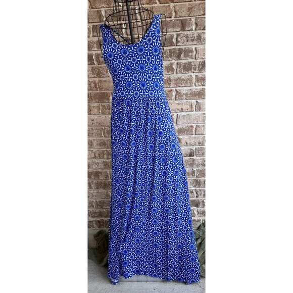 SO Maxi Dress Girls Sz M Blue White Floral Sleeveless Strappy Front Side Slits - Picture 5 of 12